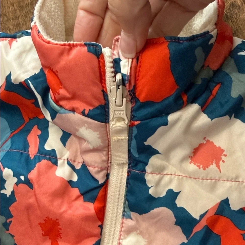 Floral Zip Up Fleece Lined Puffer Coat Jacket - Teal & Coral Size 3T